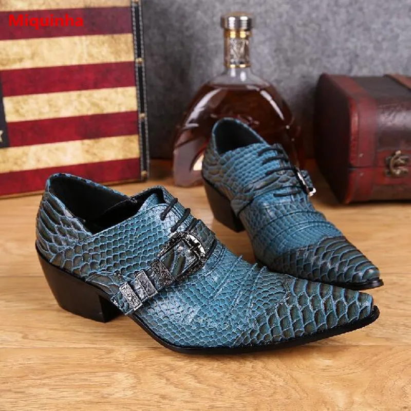 Miquinha синий со змеиным узором заостренный носок украшения из металла мужские