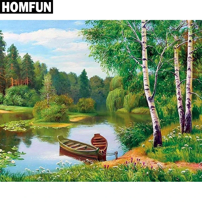HOMFUN полностью квадратная/круглая дрель 5D DIY Алмазная картина &quotЛесное озеро&quot
