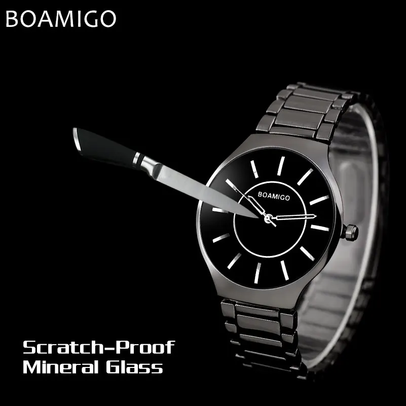 Мужские кварцевые часы Стальные деловые BOAMIGO модное Повседневное платье черный
