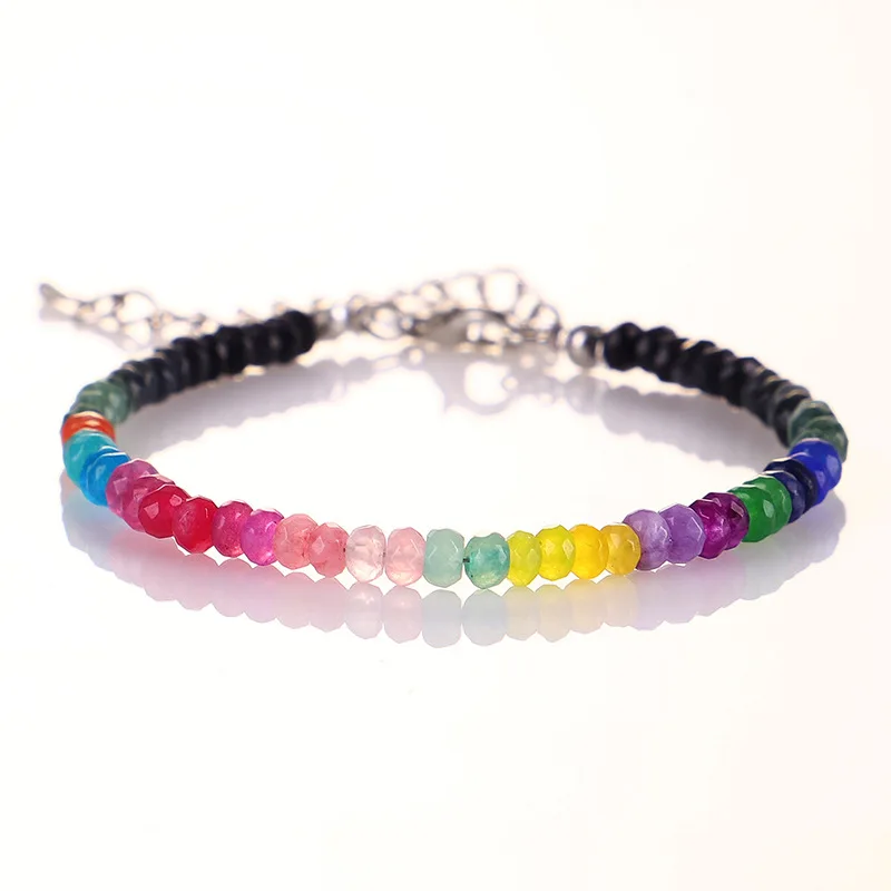 Chakra018 счастливые каменные бусины простой браслет 3 мм бусины регулируемые Богемские буддизмы женские 7 чакра браслеты молитва йоги Шарм - Окраска металла: 1
