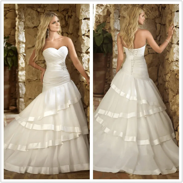 Новое Прибытие русалка свадебные платья 2016 милая pleat органзы бисером Robe de mariage