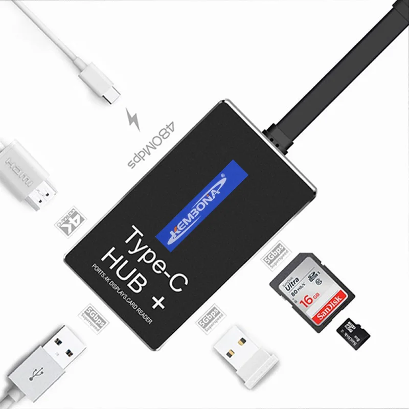 Адаптер KEMBONA USB Type C Hub с выходом 4K HDMI HD 2 порта 3 0 слотами для SD и Micro карт зарядный