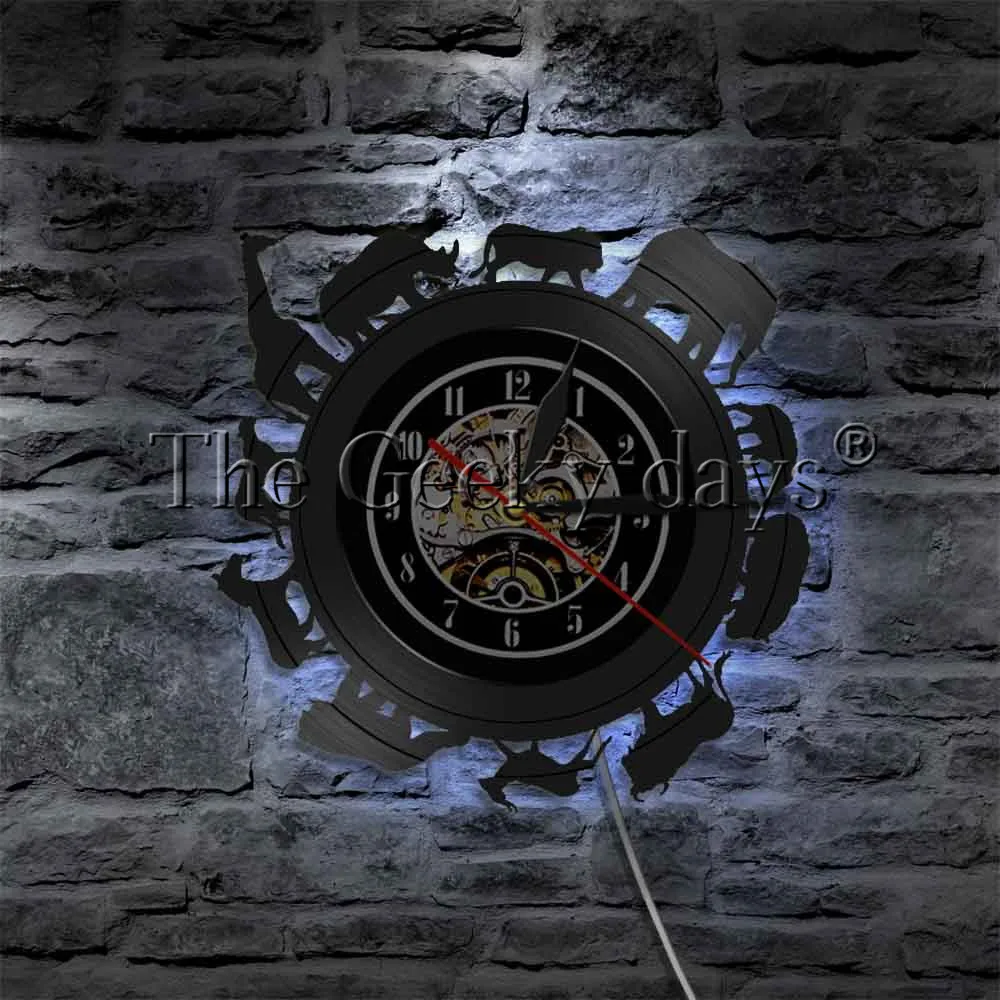  Africa Animals Vinyl Record Wall Clock Led Silhouette Night Lights Unique Gift Idea For Wildlife Lover | Дом и сад