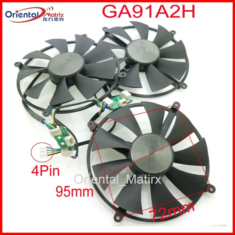 

Бесплатная доставка, вентилятор для видеокарт GA91A2H 12 В 0,35a 95 мм 72x72x72x72 мм 4Pin для ZOTAC GTX1080TI 1080TI