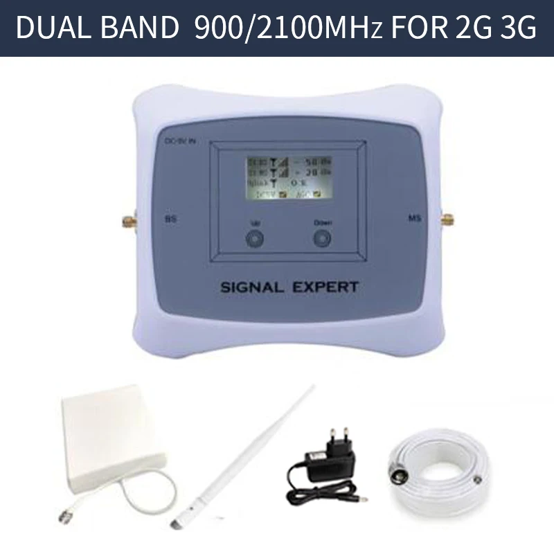 

Full Smart!2g 3g mobile signal repeater DUAL BAND 900/2100mhz cellular signal cell phone booster amplifier with LCD display kit