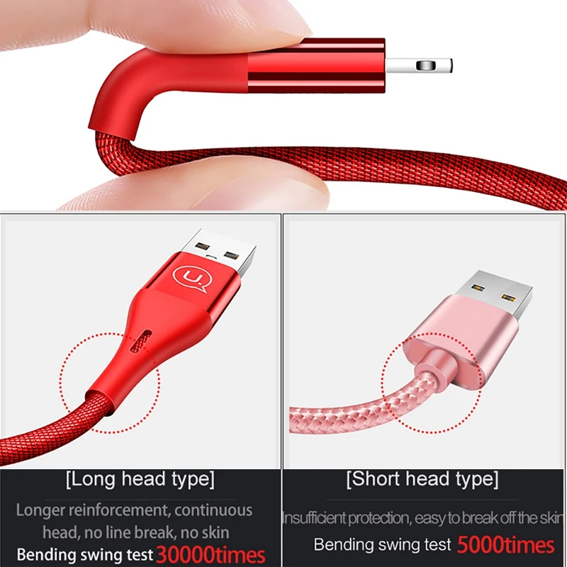 USAMS 2.4A светодиодный Usb кабель для iphone XS Max 8 7 6 6S 5S XR кабель провод для быстрой зарядки кабель для передачи данных для освещения iphone зарядное устройство