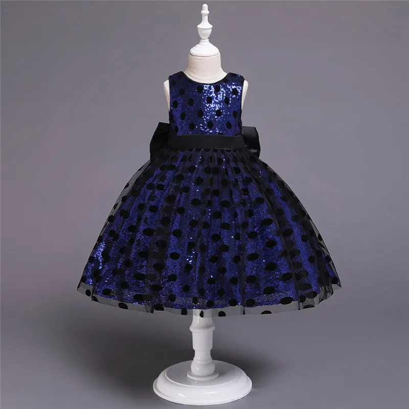 dark blue Кружевное платье-пачка принцессы с большим бантом и открытой спиной; вечернее платье на свадьбу; детская одежда с цветочным узором для девочек; детская праздничная одежда для девочек - Цвет: dark blue