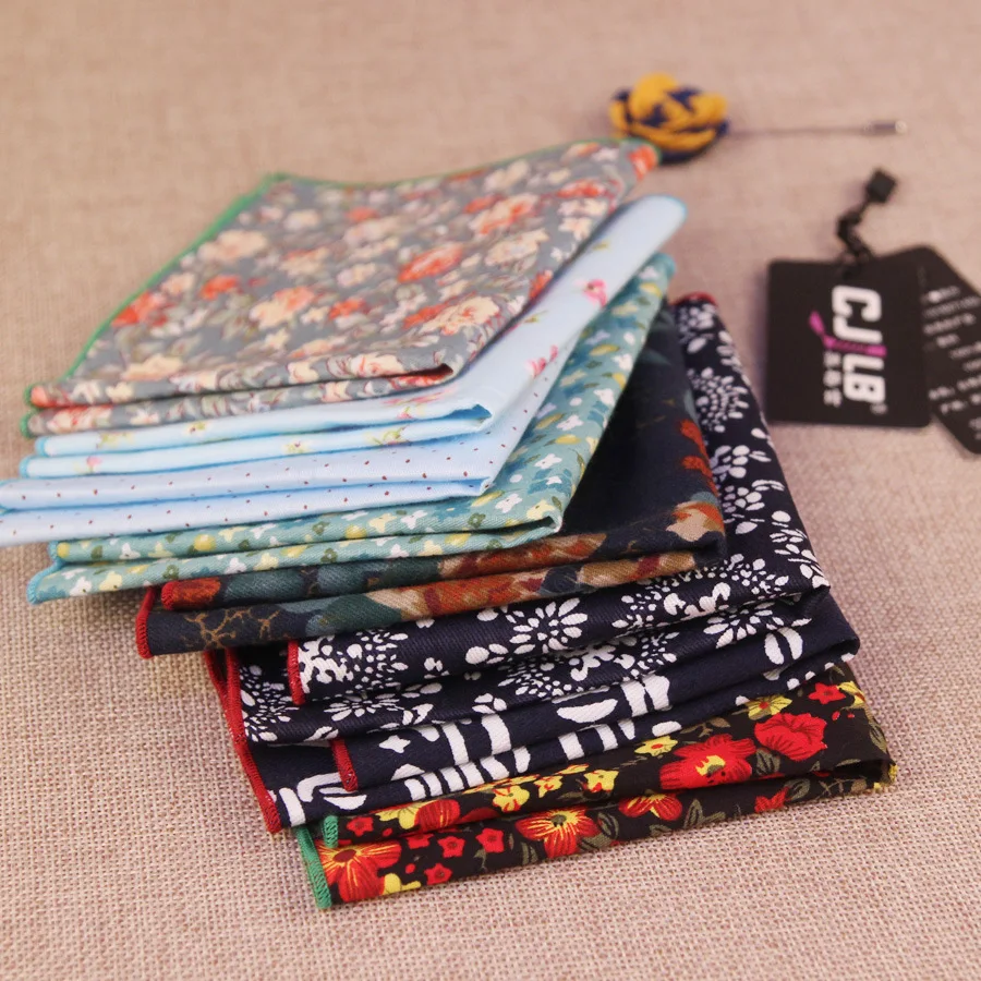

10pcs/lot 16color high quality mens pocket square cotton print ladies cotton handkerchiefs vintage hankies wedding suit