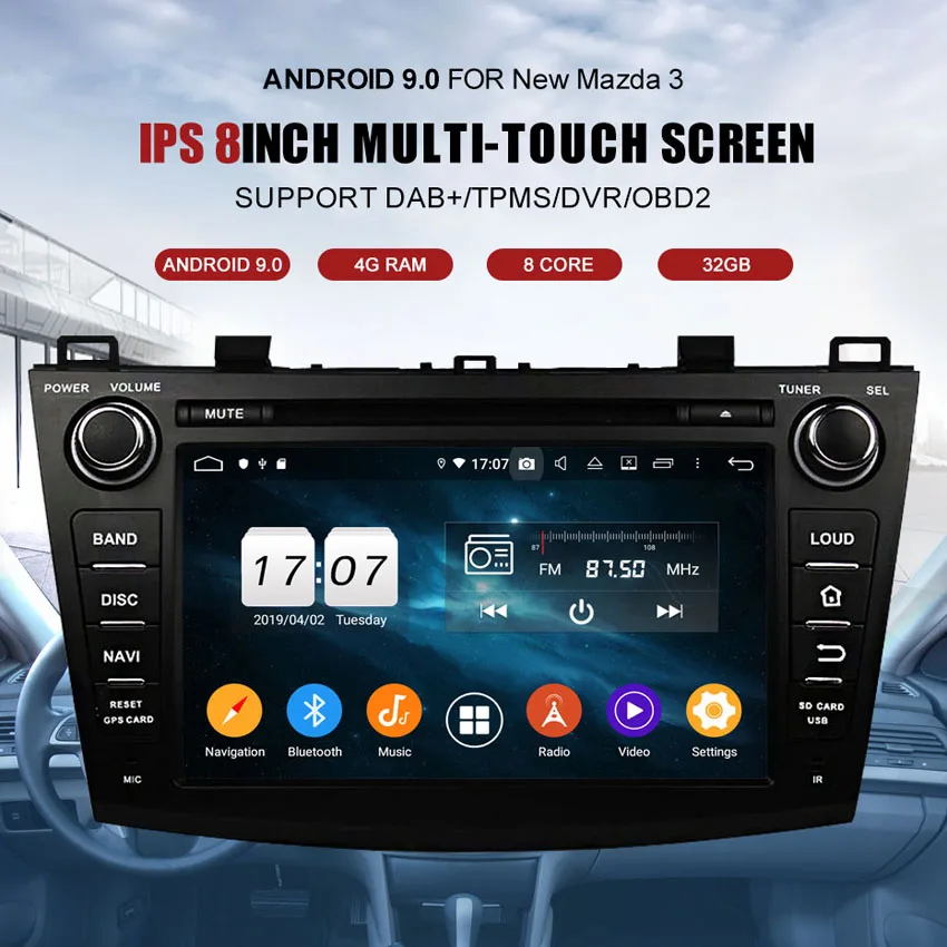 KANOR Восьмиядерный Android 9,0 4+ 32g 2din Автомагнитола для Mazda 3 2010-2012 с мультимедийным gps-навигатором wifi радио Кассетный рекордер
