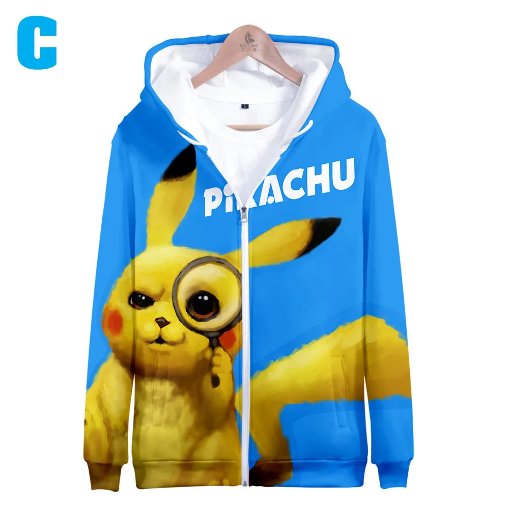 Женские толстовки с капюшоном Pokemon Pikachu худи на молнии мужские пуловер длинными
