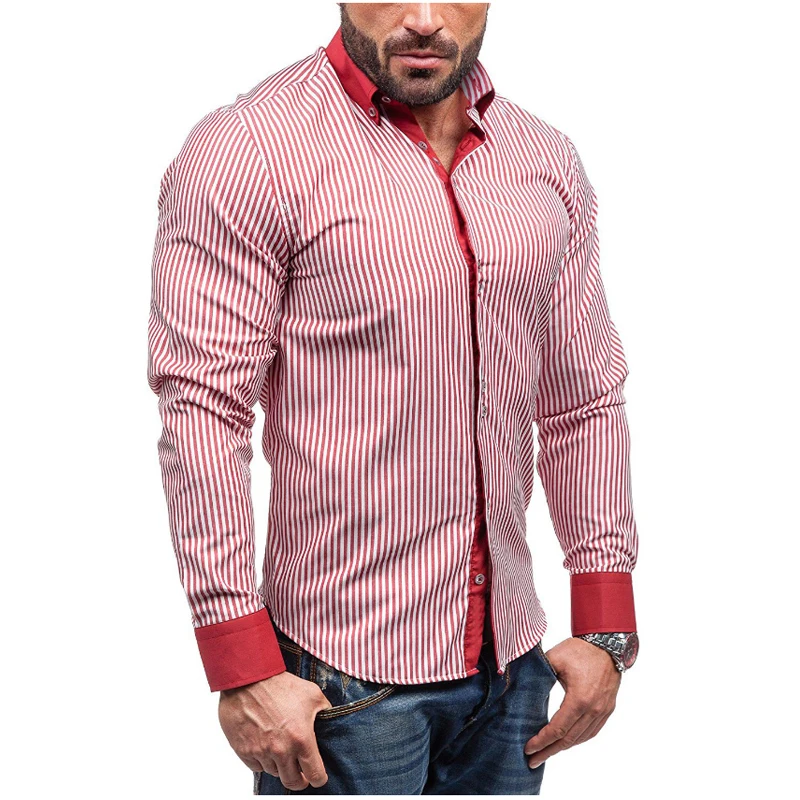 2018 повседневные рубашки Мужская модная полосатая рубашка с длинным рукавом Camisa