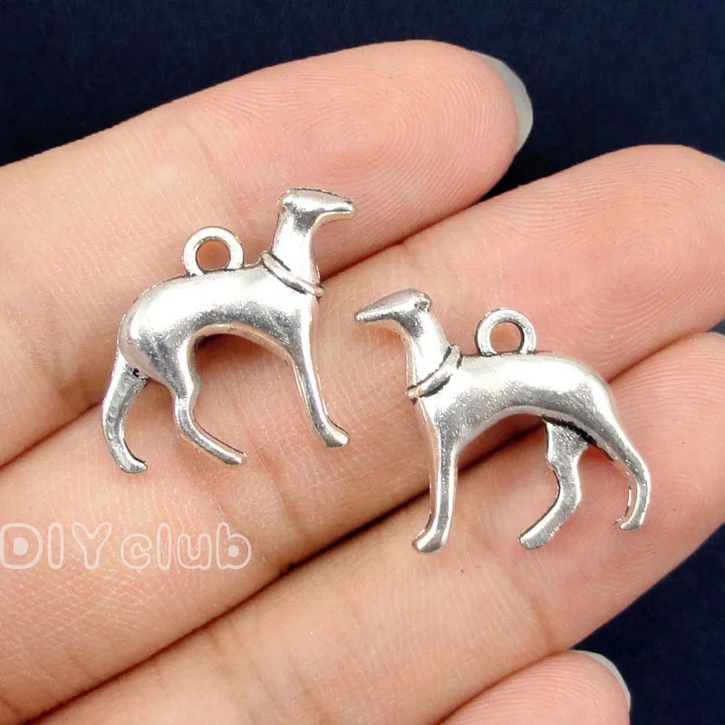 20pcs-Dog подвески Whippet или Greyhound Шарм кулон античное серебро/бронза тон 2 сторонний