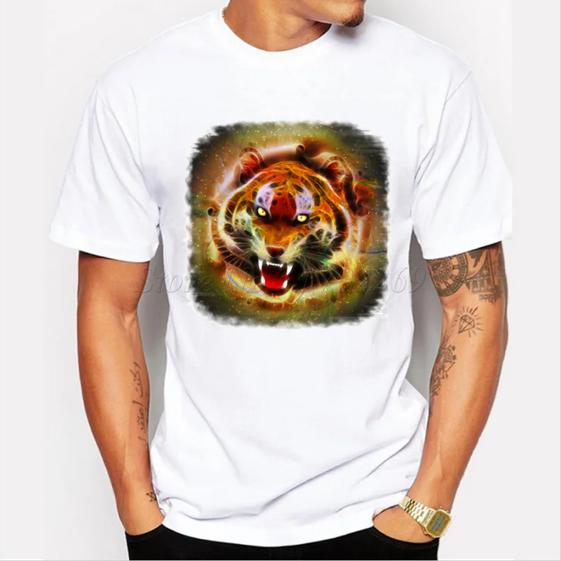 Футболка мужская с принтом животных модный дизайнерский неоновый Радужный тигр