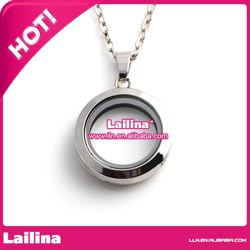 

Floating Charm Locket Necklace Round Pendant with Lobster Clasp Floating Charms