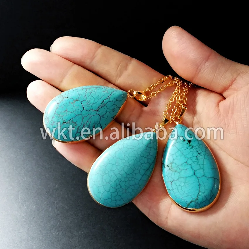 WT-N441 Hot Natural teardrop green howlite necklace 24k gold electroplated | Украшения и аксессуары