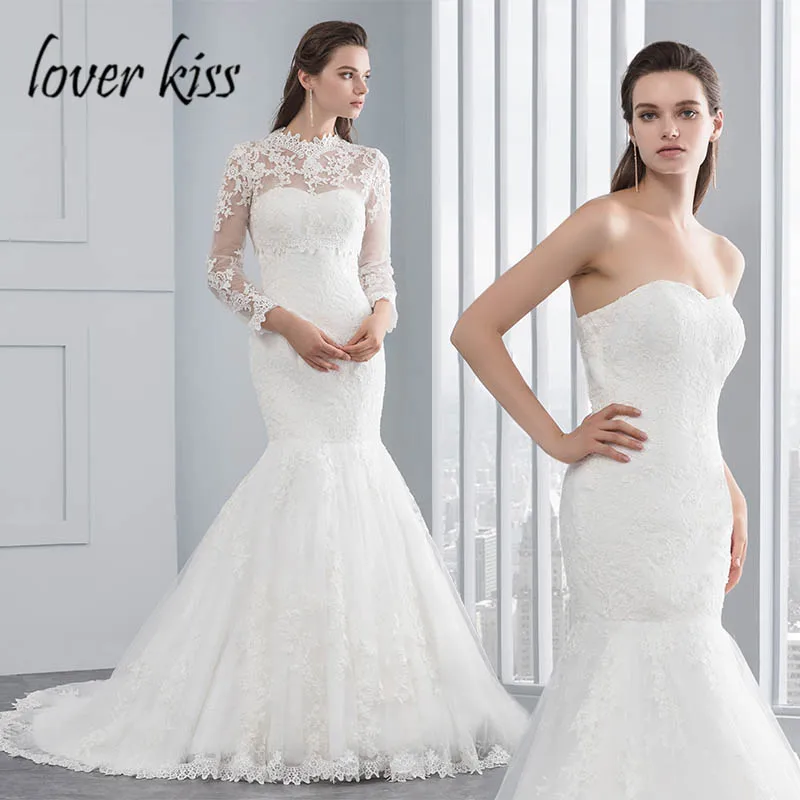 Любовник Поцелуй Vestido De Noiva 2 в 1 свадебное платье с жакетом дизайн длинным рукавом