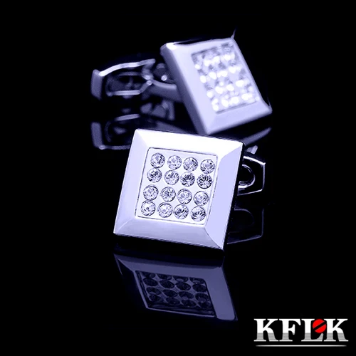 Мужская рубашка KFLK серебристая с кристаллами на кнопках|brand cufflinks for mens|cufflinks