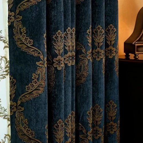 blue curtain Европейская роскошная вышитая оконная занавеска s для гостиной, кухни, Классическая затемненная занавеска, французские Оконные Занавески - Цвет: blue curtain