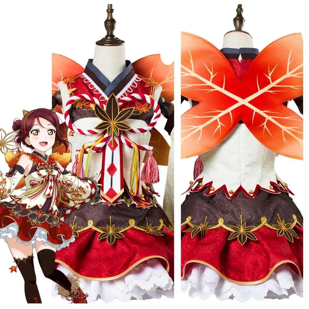 Love Live! Косплей-костюм Aqours Sakurauchi Riko кимоно с кленовыми листьями карнавальный