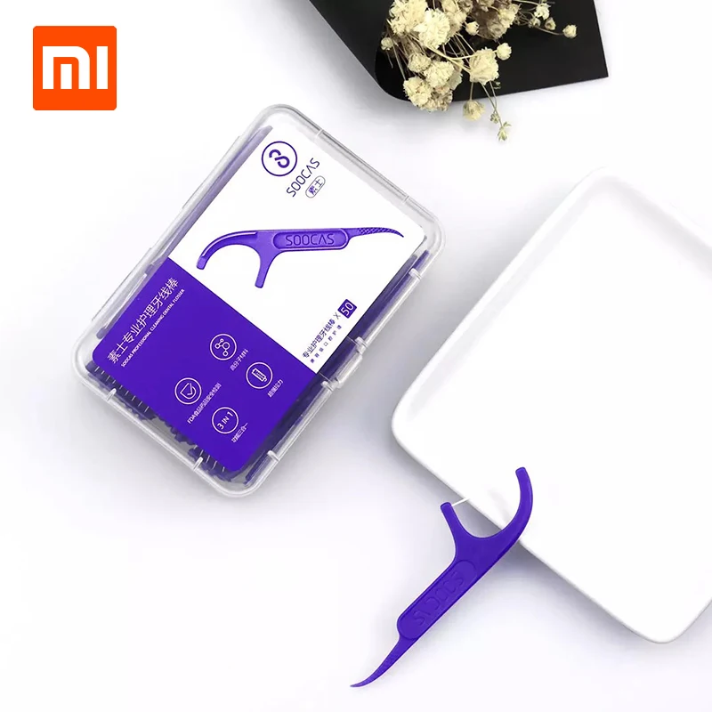 Xiaomi Soocas зубочистки зубная нить лента скребок 3 в 1 Xiaomi Soocare Чистящая профессиональная зубная нить 50 шт. зубочистки