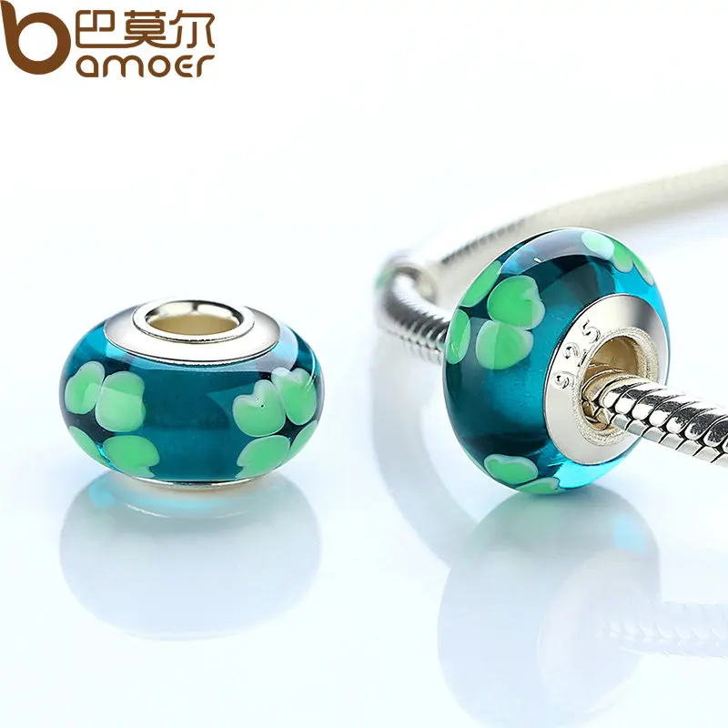 BAMOER DIY европейский зеленый Сердце Стеклянные Бусины Подходят бусины браслеты и браслеты серебряного цвета ювелирных изделий PA6346