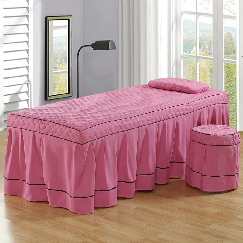 

Lace Trim One Piece Brief Bed Skirt Set 70*190cm Beauty Salon Bedspread with Hole Customized Size Pink Purple #609