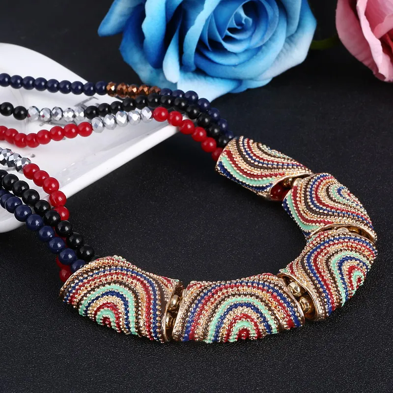 Женское Ожерелье чокер MINHIN разноцветное ожерелье из трех слоев бисера в богемном