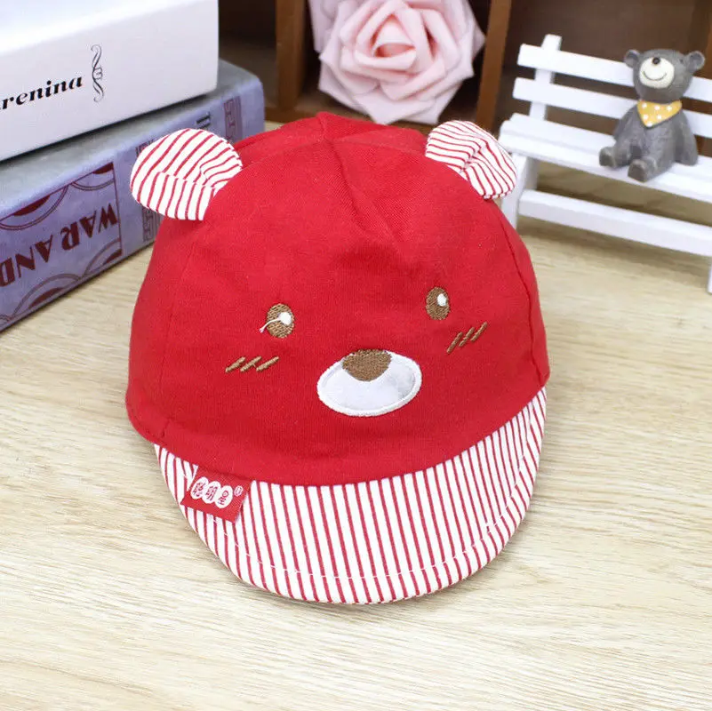 

Hot Sale 4 Colors Bear Baby Infant Caps Toddler Girl Boy Striped Cap Cute Cartoon Bear Cotton Hats Sun Hat With Ear