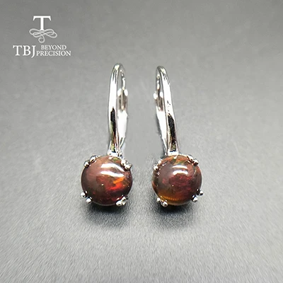 red fire TBJ, новинка, простая застежка, черный опал, серьги, круглые, 7 мм, 1.5ct, драгоценный камень, ювелирное изделие из стерлингового серебра 925 пробы, хорошее ювелирное изделие для девочек - Цвет камня: red fire