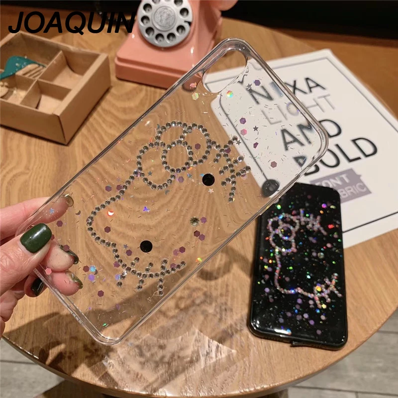 Алмазная кошка чехол для iPhone 6 6s 7 8 Plus X XR XS MAX блестящая Черная задняя крышка 6plus 7plus
