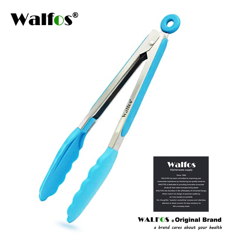 blue 22cm(9inch) WALFOS нержавеющая сталь силиконовые Кухня щипцы для барбекю клип салат приготовление хлеба, сервировка еды щипцы Кухня инструменты - Цвет: blue 22cm(9inch)