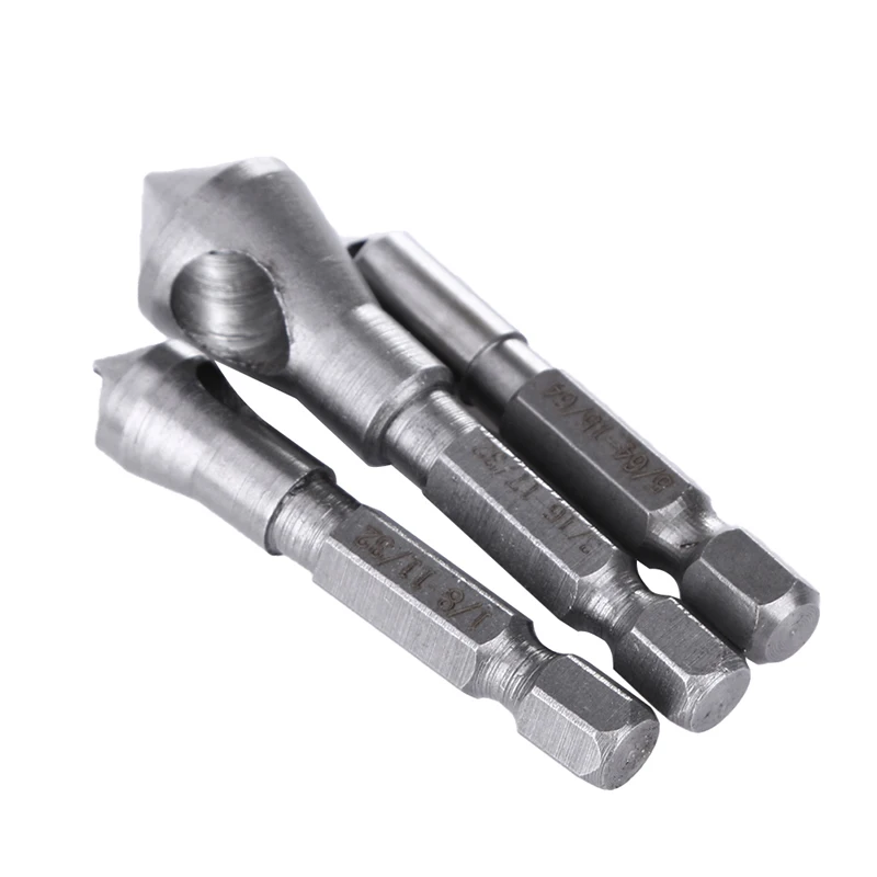 

3PCS HSS Titanium Coated Countersink & Deburring Drill Bit Hand Tool Set For Cutting Through Metal Wood Drill Bits