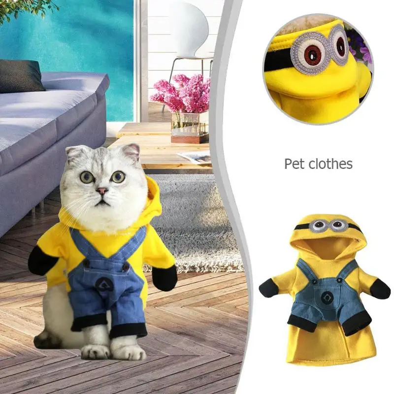 Маленькая Собака Кошка Косплей Одежда с милыми миньонами из мультфильма Толстовка для питомца костюм Одежда для щенков для собак кошек зима осень теплое пальто