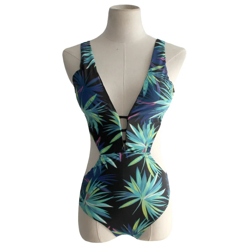 

OUMUYI Women High Waist Monokini Sexy Deep V Neck Swimsuit One Piece Side Cutout Bathing Suit Beach Wear Swimm Costume Swimwear