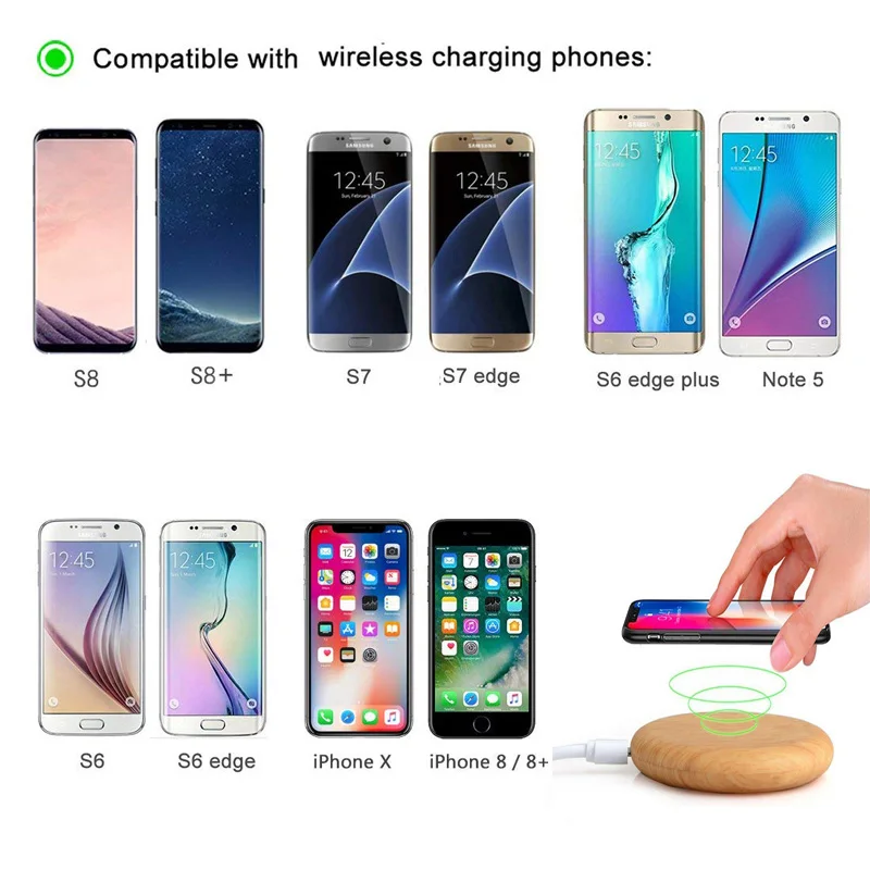 Портативное беспроводное зарядное устройство Qi для зарядки тонкое дерево Apple iPhone