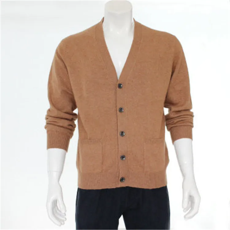 

high quality 100%goat cashmere Vneck knit men fashion neutral color cardigan sweater H-straight S/2XL