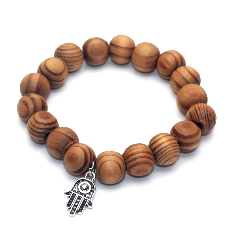 Бусины 12 мм браслет Талисман из бамбукового дерева для йоги Будда Хамса Шарм с