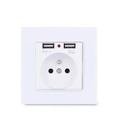 2 USB france 1, 2, 3, 4 комплекта, 2 способа, белый, закаленное стекло, переключатель, светильник, настенный переключатель давления, светодиодный светильник s, Франция, Германия, розетка, бытовой USB - Цвет: 2 USB france