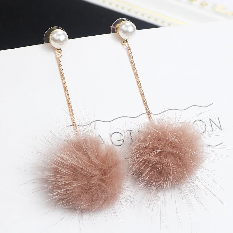 Bohopan Hot Sales 8 Colors Cute Hairball Dangle Earrings Trendy Pearl Chain Handmade Statement Jewelry boucle d'oreille | Украшения и
