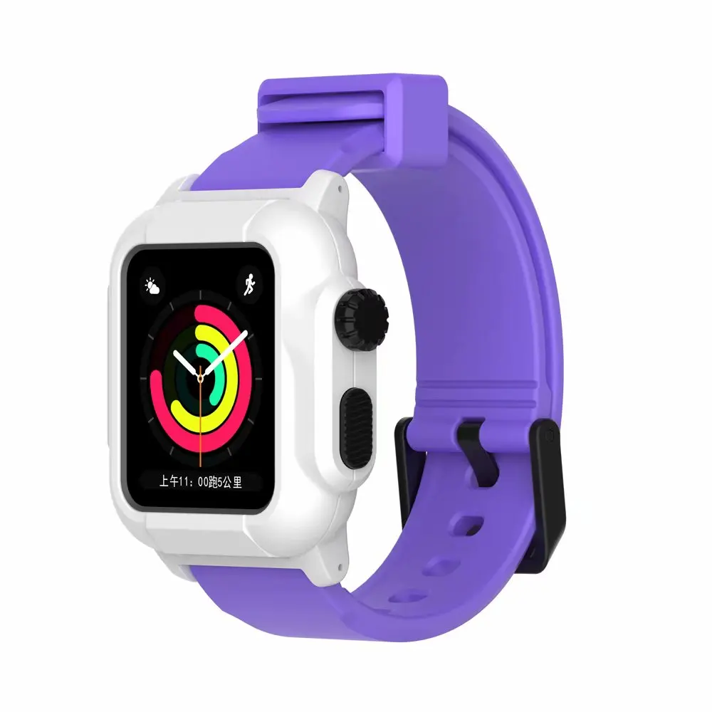 Защитный чехол+ ремешок для Apple Watch 44 мм/40 мм Iwatch 5 4 3 браслет наручные часы ремешки+ Водонепроницаемый защитный корпус - Цвет ремешка: Purple White case