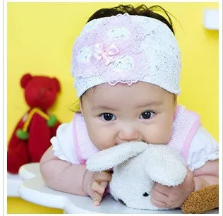 

5 Colors Free Shipping Hair accessories with lace bowknots girls headbands white lace Newborn Kids headdress headwear A053
