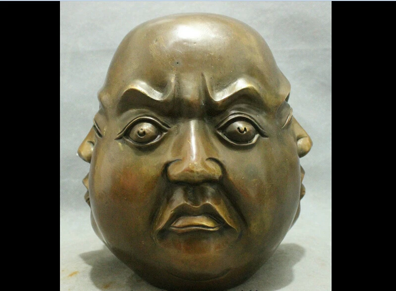 wan671004+++10 Chinese Bronze Copper Buddhism 4 Face Xi Nu Ai Le Maitreya Buddha Head Statue |