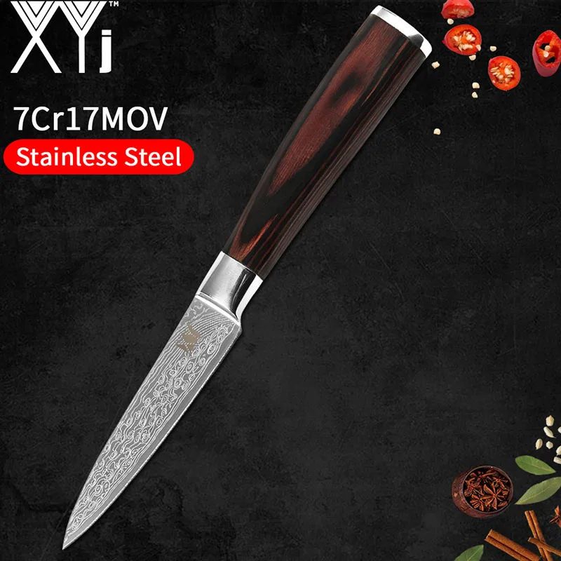 3.5 Paring XYj горячий дамасский узор, нож из нержавеющей стали, набор кухонных ножей 7Cr17, нож из нержавеющей стали с цветной деревянной ручкой, кухонные инструменты - Цвет: 3.5 Paring