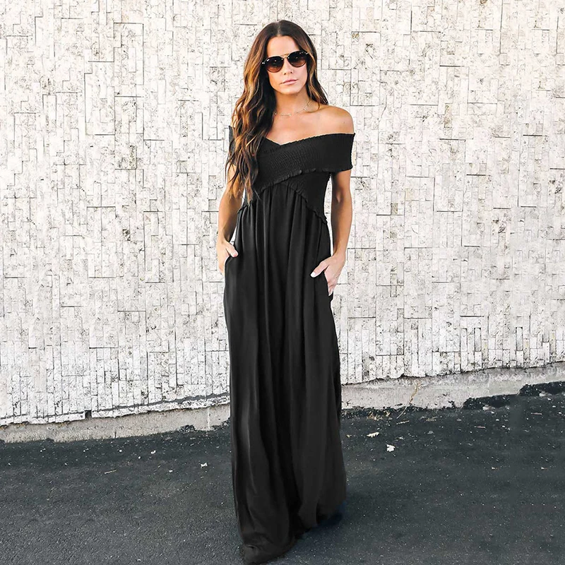 

Off shoulder long dress women Bohemian high waist chiffon dress 2018 Fashion summer pleated dresses Boho maxi vestidos mujer