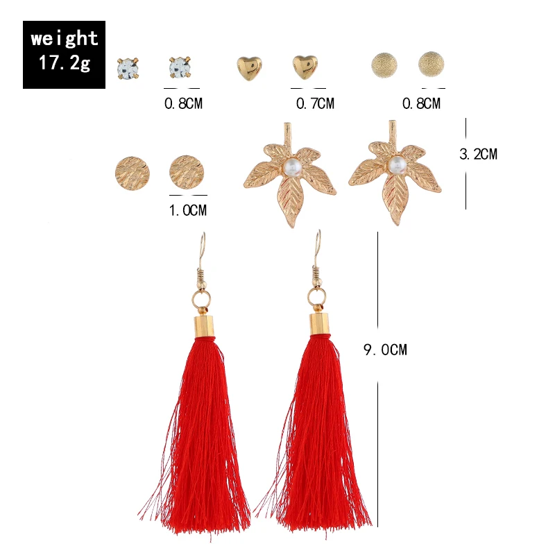 

Bohopan 6Pairs/Set New Arrival Earrings Set Vintage Long Tassel Earrings For Women Fashion Classic Female Round Gold Earrings