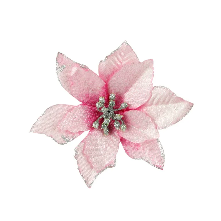 Pink YORIWOO рождественские искусственные цветы для украшения Блеск Пуансеттия(Рождественская звезда) Искусственные цветы «сделай сам» для дома Свадебные украшения со цветами для головы во время Рождество - Цвет: Pink
