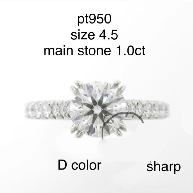 DF Moissanite Diamond 1 CT Engagement Ring with side Moissanite Stones in PT950