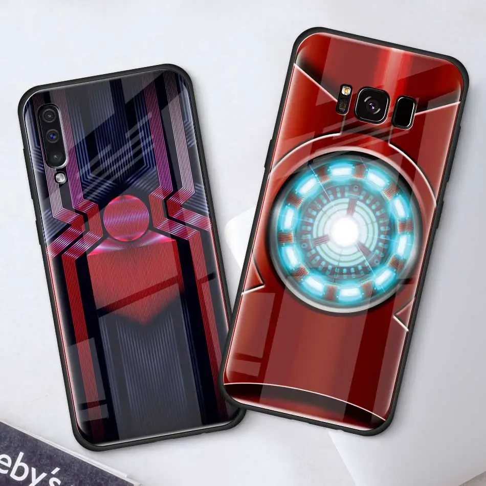 Чехол из закаленного стекла с изображением Железного Человека-паука для samsung Galaxy S10 S10e S9 S8 S10 Plus Note 9 A50 A30