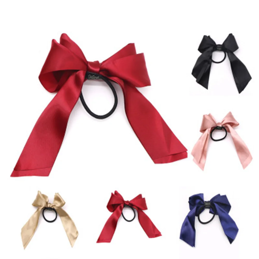 

Women Rubber Bands Tiara Satin Ribbon Hair Bow Elastic Hair Band Scrunchies Ponytail Holder Hair Tie for Girls Hair Accessories