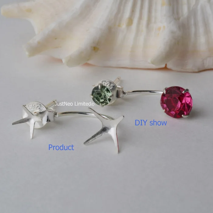 Серебряные Серьги проволочные крючки и столбы с зубцами для крепления